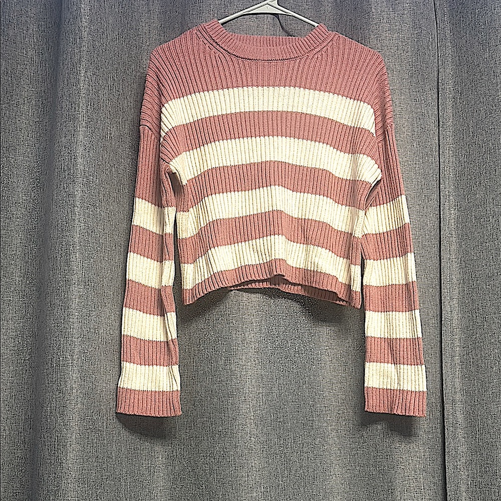 Pink Rose Pink Long Sleeve Crop Sweater